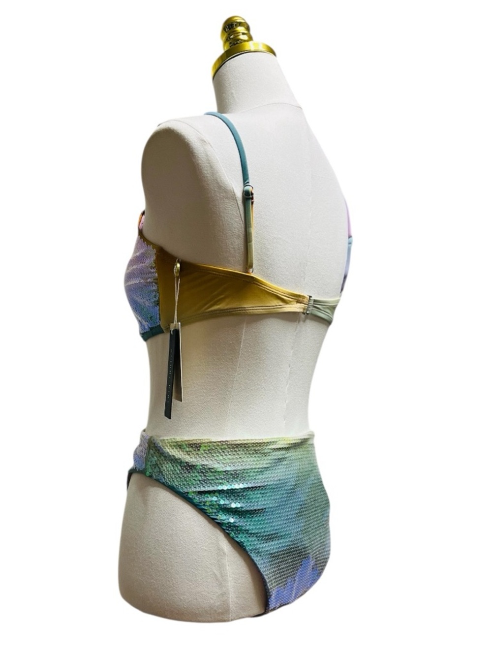 Gianni Bini & Dannijo Sequins Multicolor Bikini Top and High-Waist Bottom Sz L - Picture 4 of 8